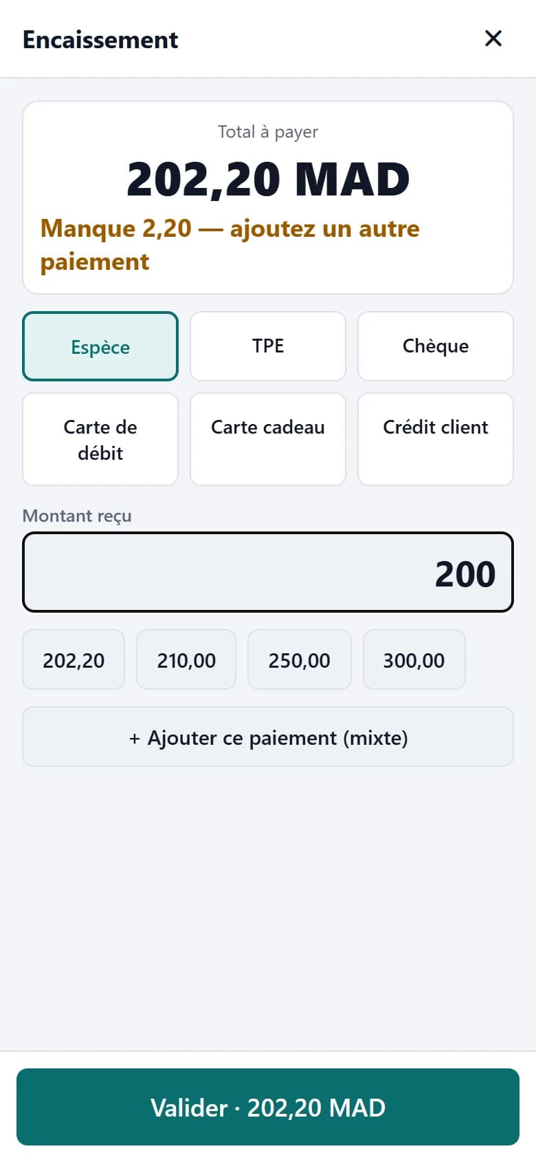 Encaissement sur téléphone